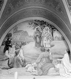 Na obrázku je freska vo svätyni farského kostola Nanebovzatia Panny Márie v Starom Tekove, ktorú namaľoval Jozef Drapka (1913 – 1997) v roku 1968. (Foto autor v apríli 1976) Na obrázku je freska vo svätyni farského kostola Nanebovzatia Panny Márie v Starom Tekove, ktorú namaľoval Jozef Drapka (1913 – 1997) v roku 1968. (Foto autor v apríli 1976)